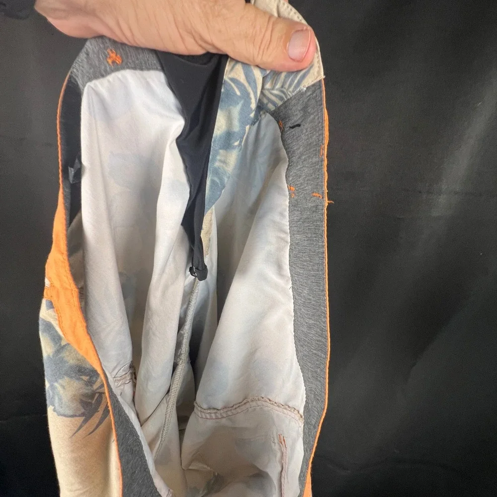 Hurley Mens Board Shorts Tan Orange Blue Floral Tropical Swim Trunks Size 34